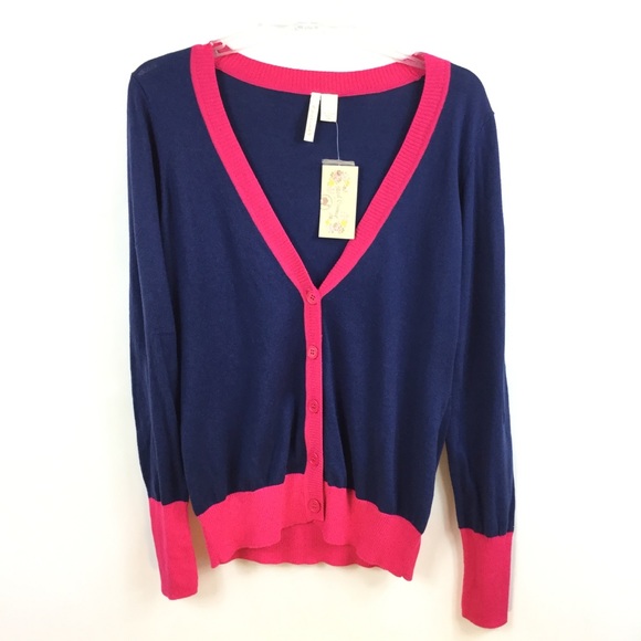Red Camel Sweaters - Red Camel Large Cardigan Sweater Navy Pink